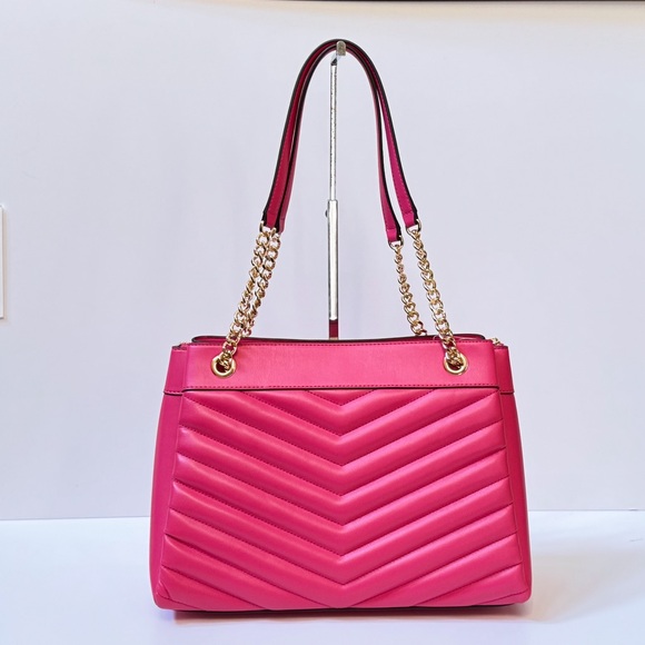 Michael Kors Whitney Medium Tote Shoulder Bag Qulited Stripe Electric Pink - Picture 5 of 16